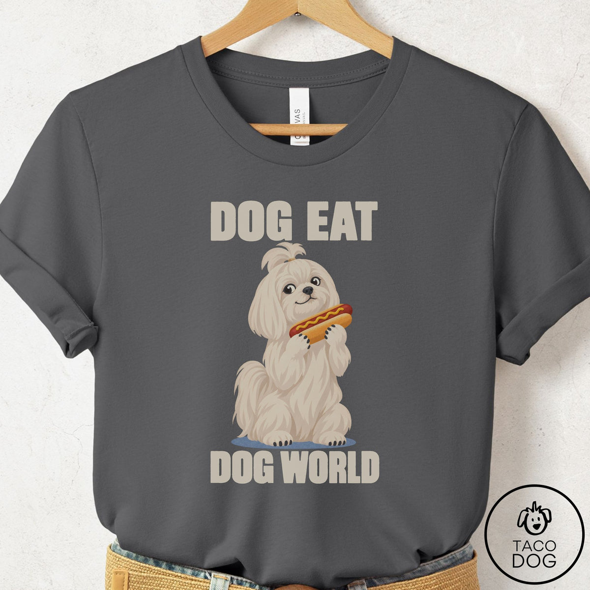 Maltese Dog Eat Dog T-Shirt Asphalt Taco-Dog