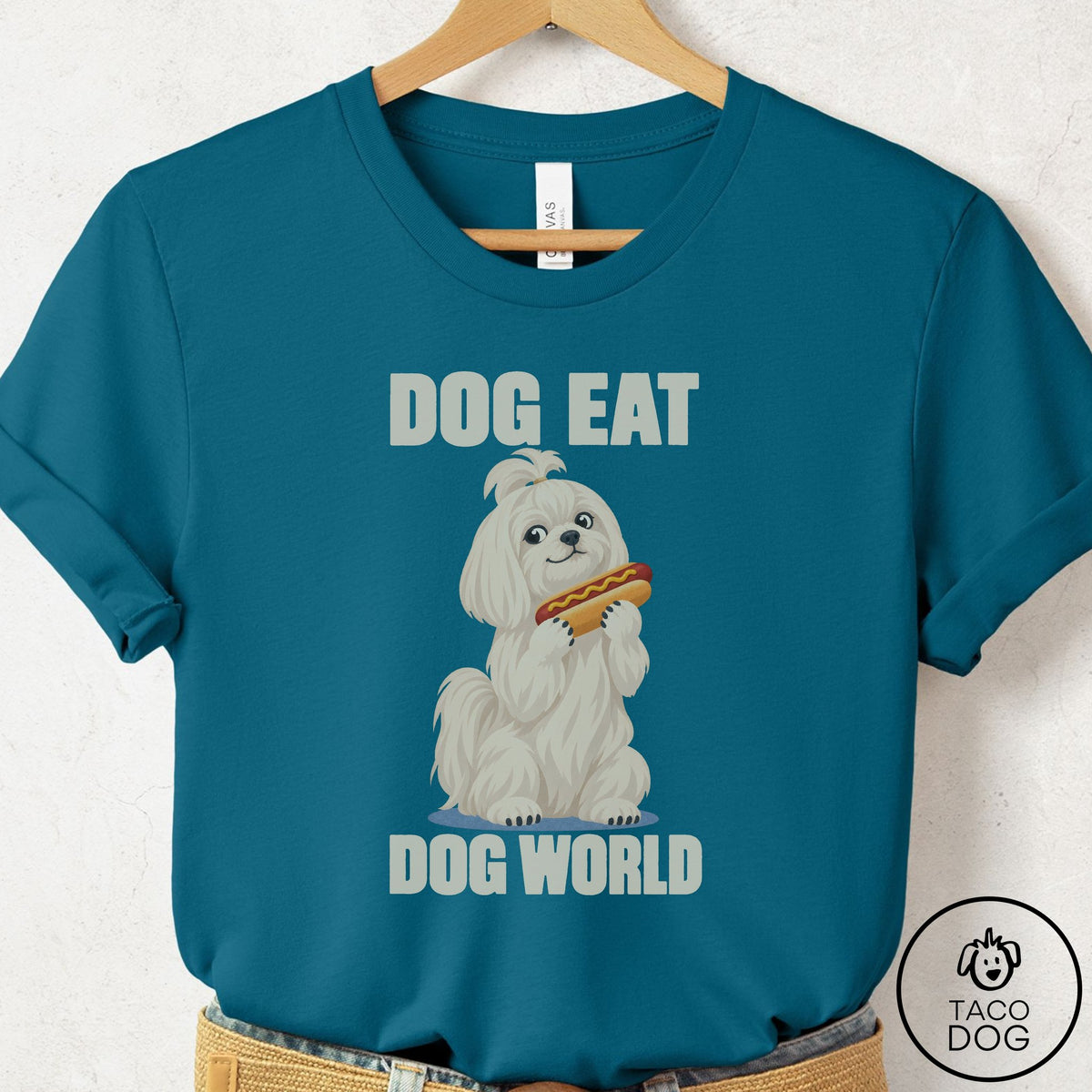 Maltese Dog Eat Dog T-Shirt Deep Teal Taco-Dog