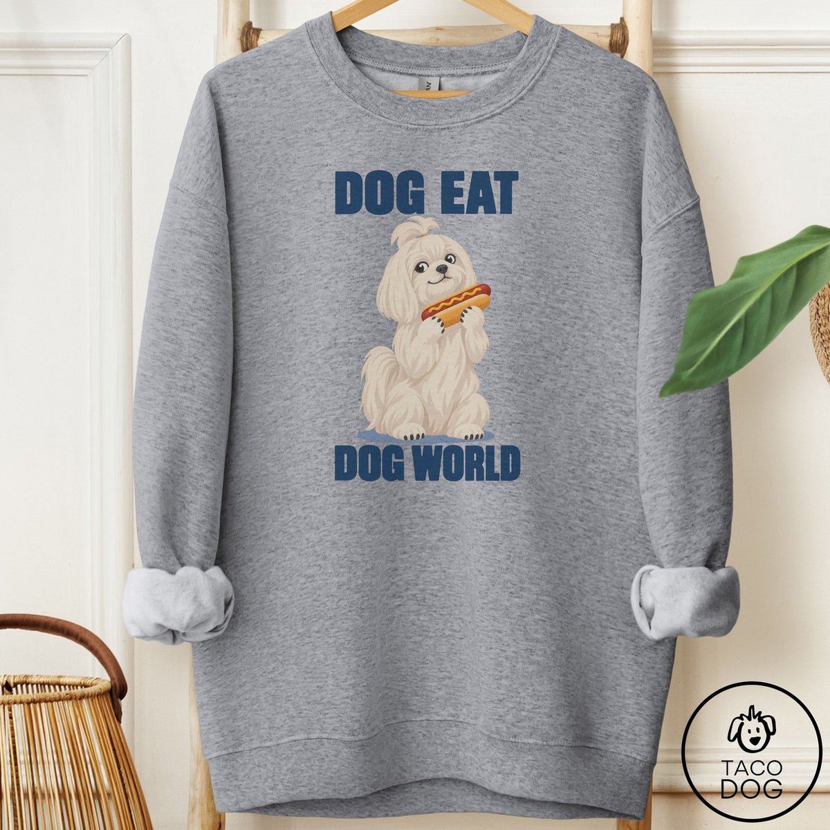 Maltese Dog Eat Dog Sweatshirt Graphite Heather Taco-Dog