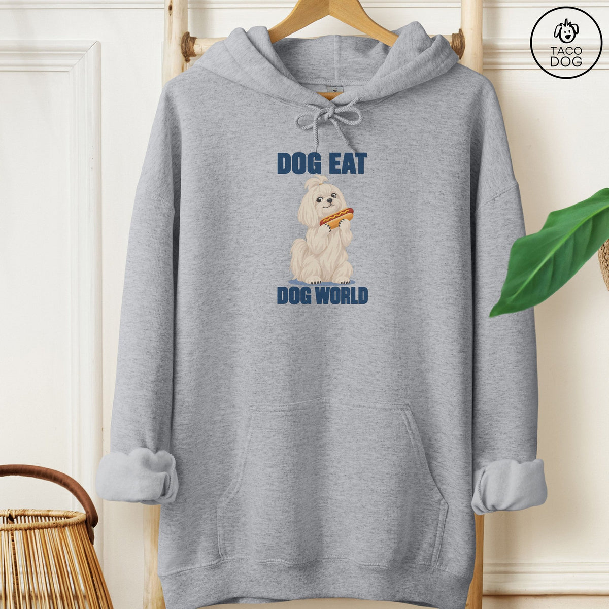 Maltese Dog Eat Dog Hoodie Graphite Heather Taco-Dog