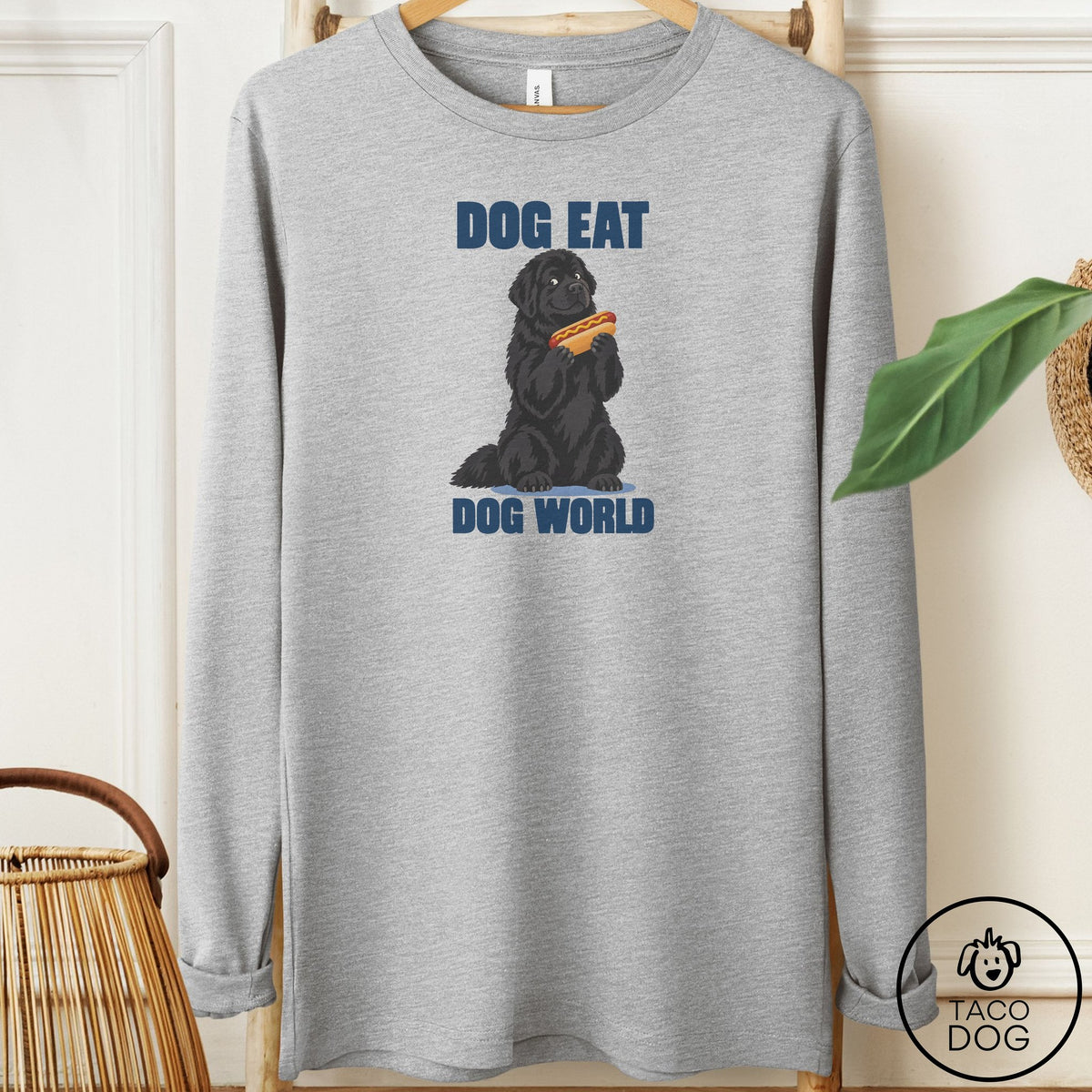 Newfoundland Dog Eat Dog Long Sleeve Tee Athletic Heather Taco-Dog