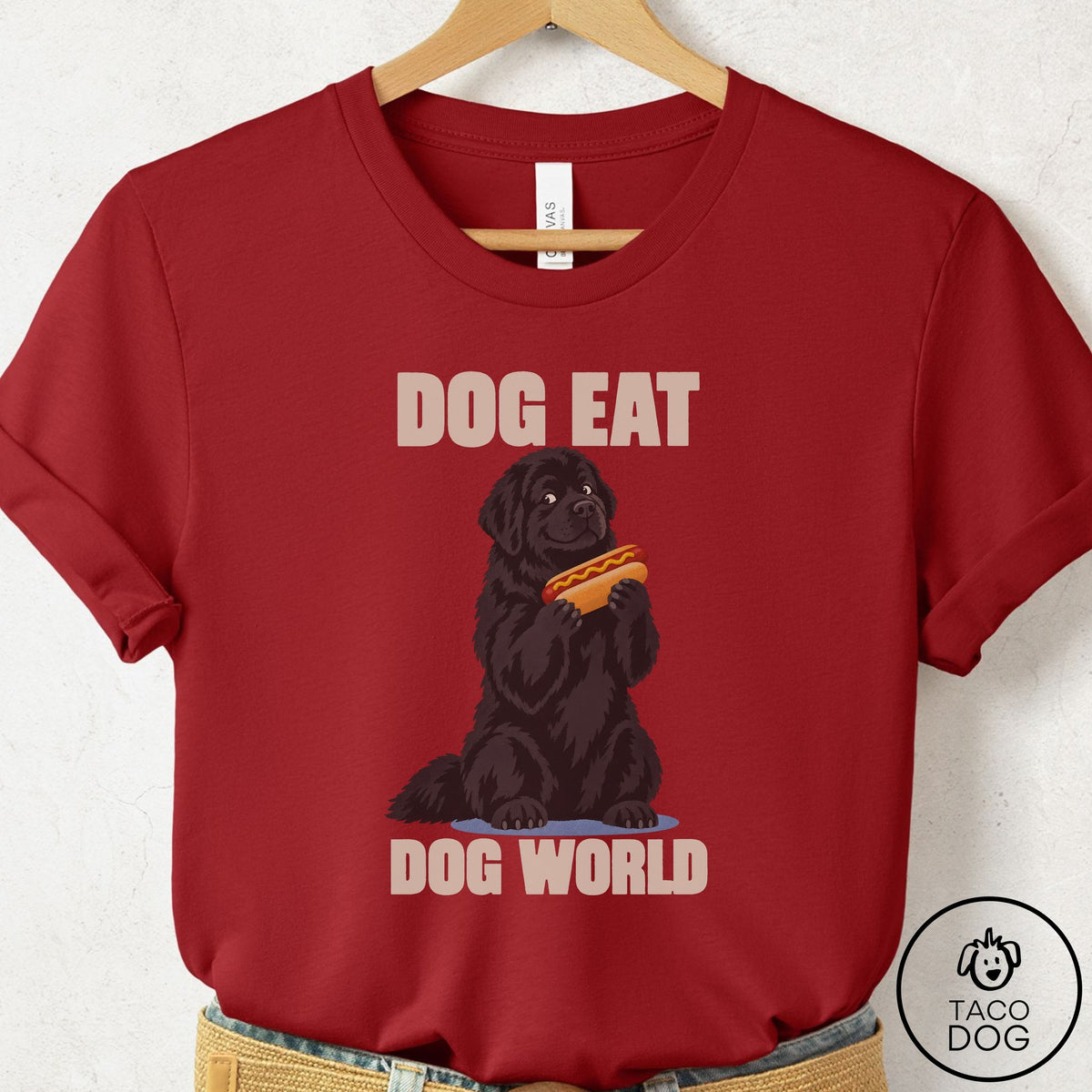 Newfoundland Dog Eat Dog T-Shirt Canvas Red Taco-Dog