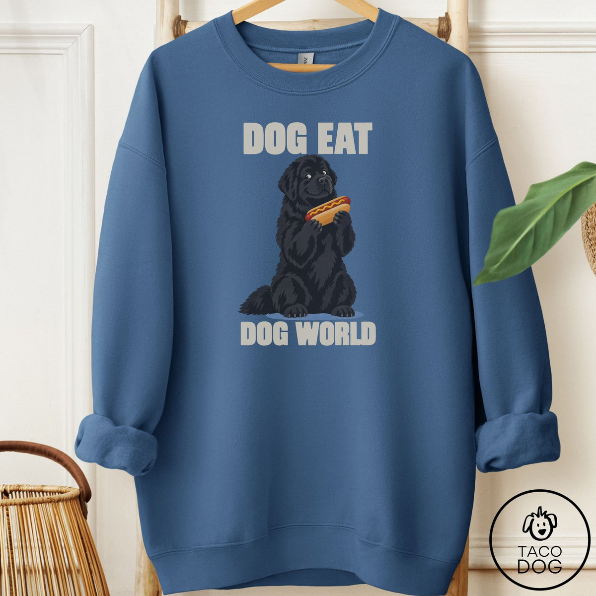 Newfoundland Dog Eat Dog Sweatshirt Indigo Blue Taco-Dog