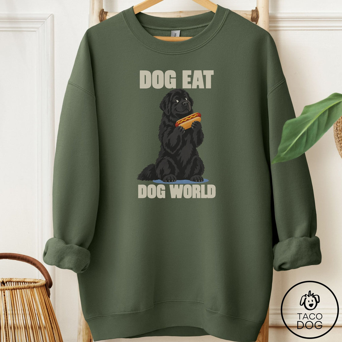 Newfoundland Dog Eat Dog Sweatshirt Military Green Taco-Dog