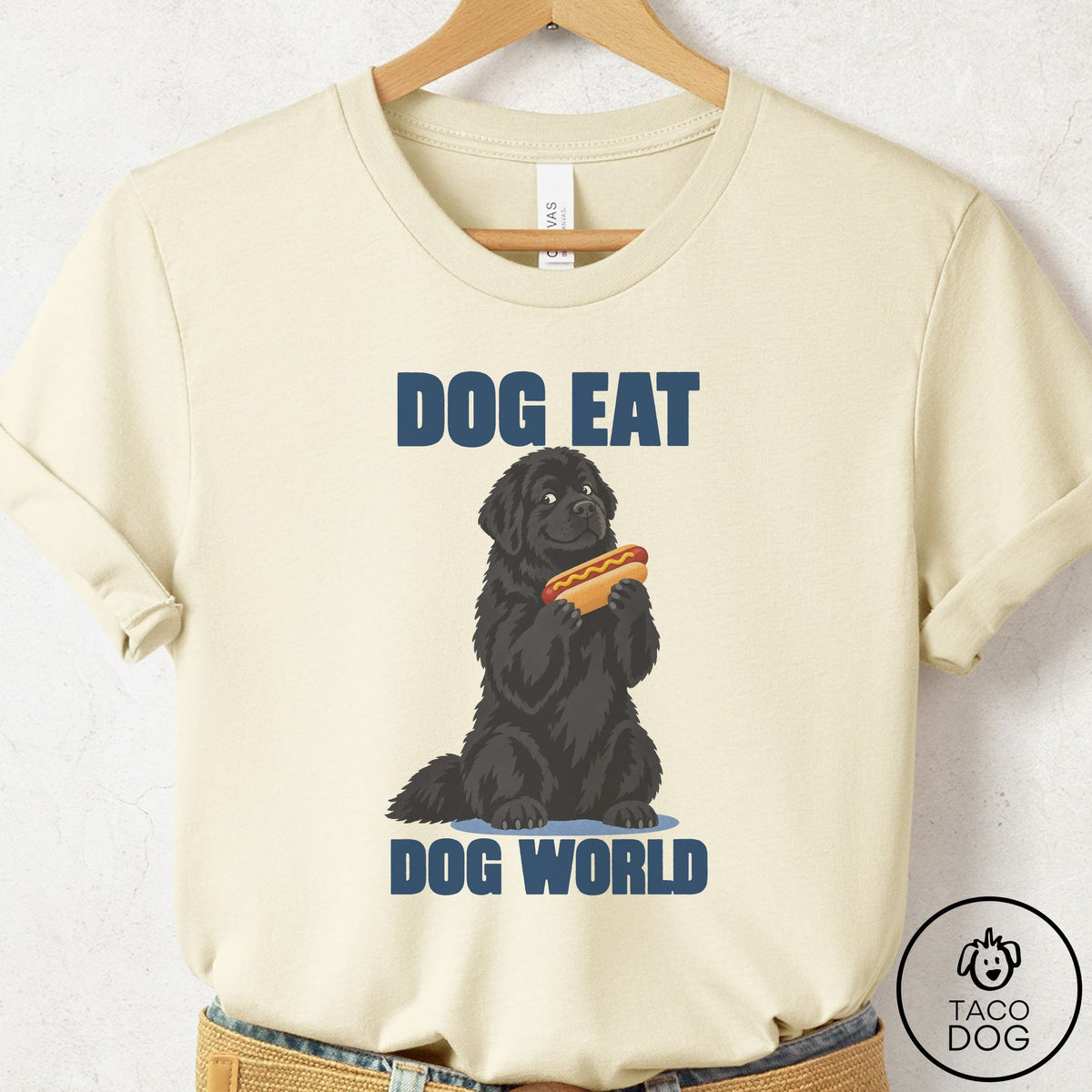 Newfoundland Dog Eat Dog T-Shirt Natural Taco-Dog
