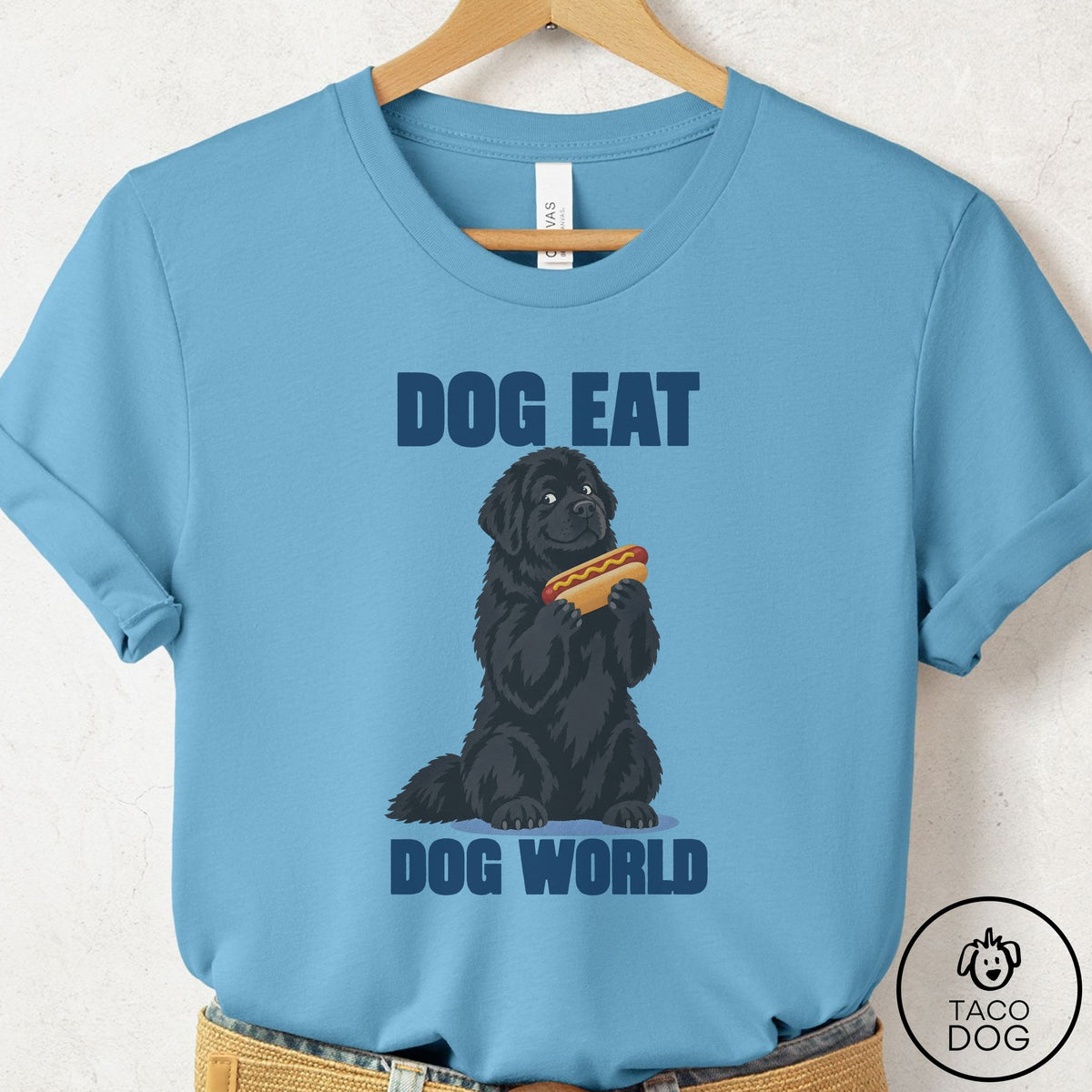Newfoundland Dog Eat Dog T-Shirt Ocean Blue Taco-Dog