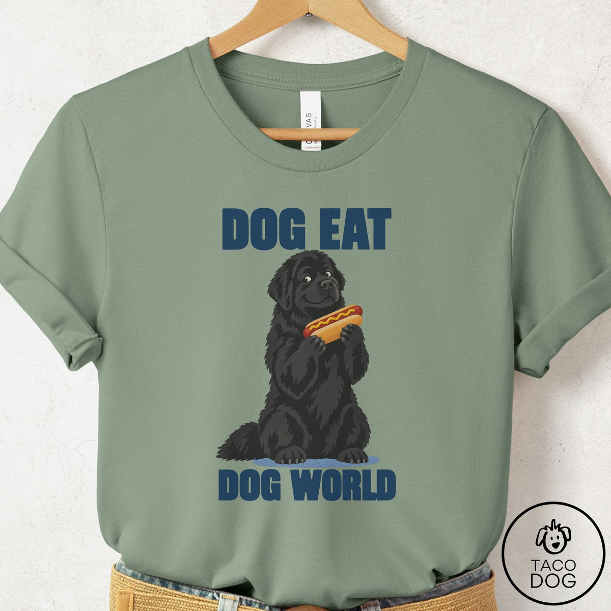 Newfoundland Dog Eat Dog T-Shirt Sage Taco-Dog