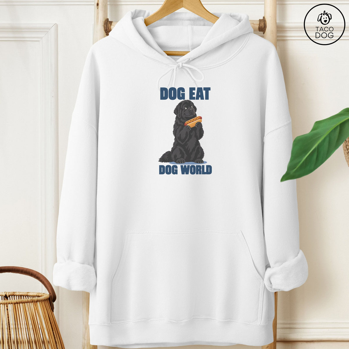Newfoundland Dog Eat Dog Hoodie White Taco-Dog