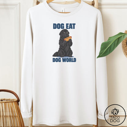 Newfoundland Dog Eat Dog Long Sleeve Tee White Taco-Dog