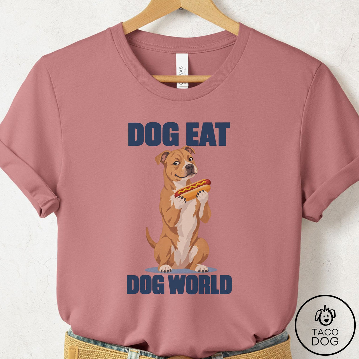 Pitbull Dog Eat Dog T-Shirt Mauve Taco-Dog