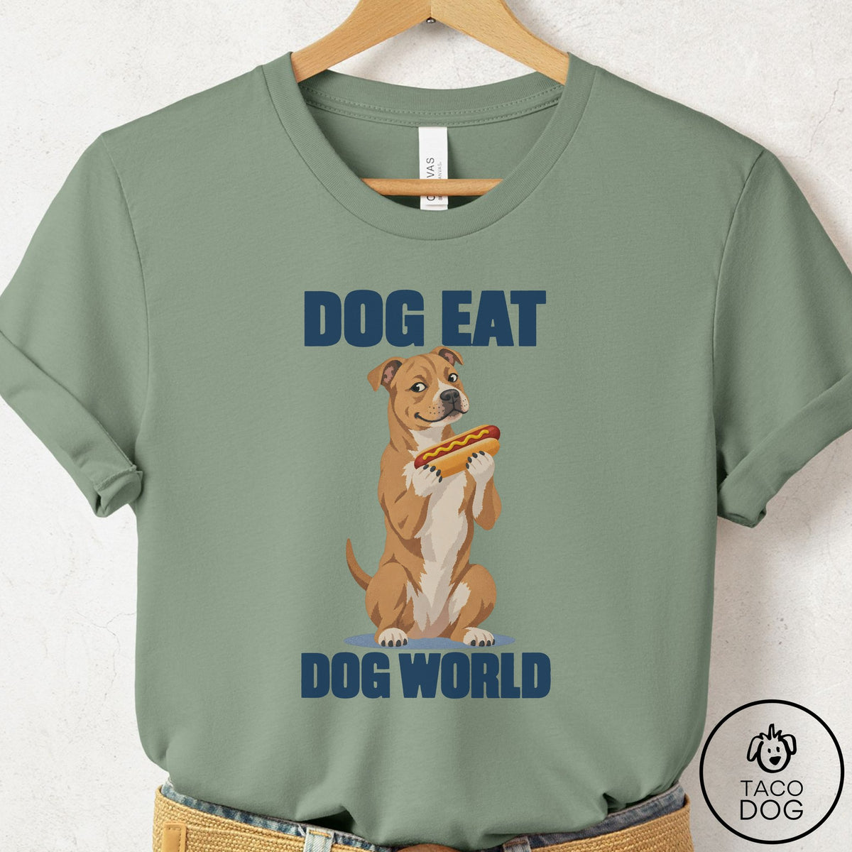 Pitbull Dog Eat Dog T-Shirt Sage Taco-Dog