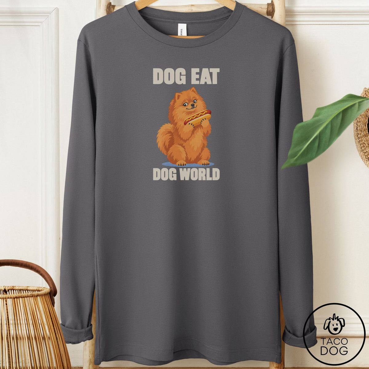 Pomeranian Dog Eat Dog Long Sleeve Tee Asphalt Taco-Dog