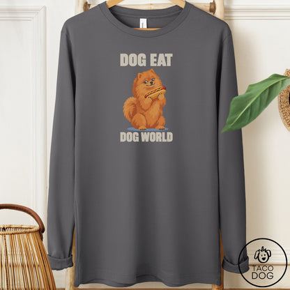 Pomeranian Dog Eat Dog Long Sleeve Tee Asphalt Taco-Dog