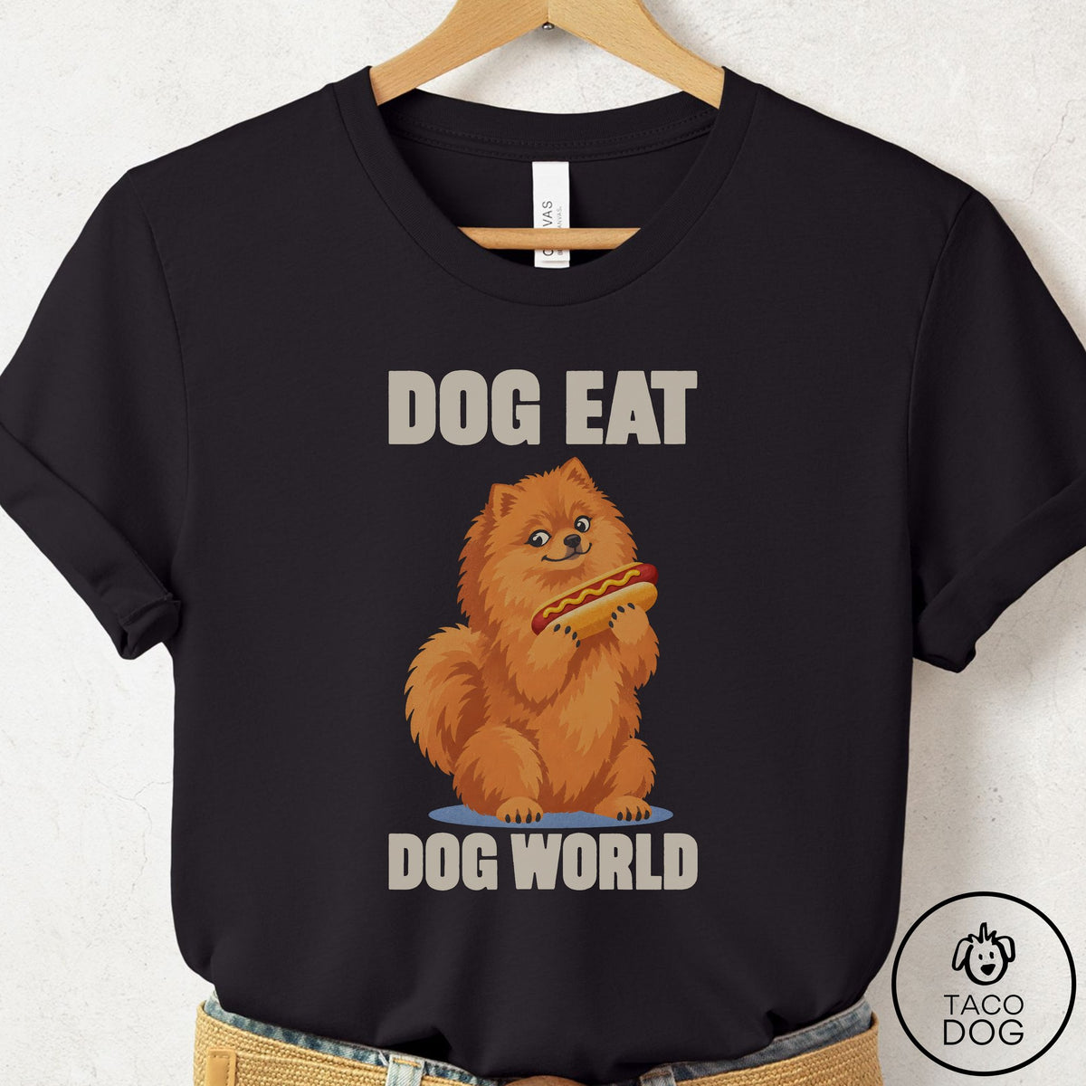 Pomeranian Dog Eat Dog T-Shirt Black Taco-Dog