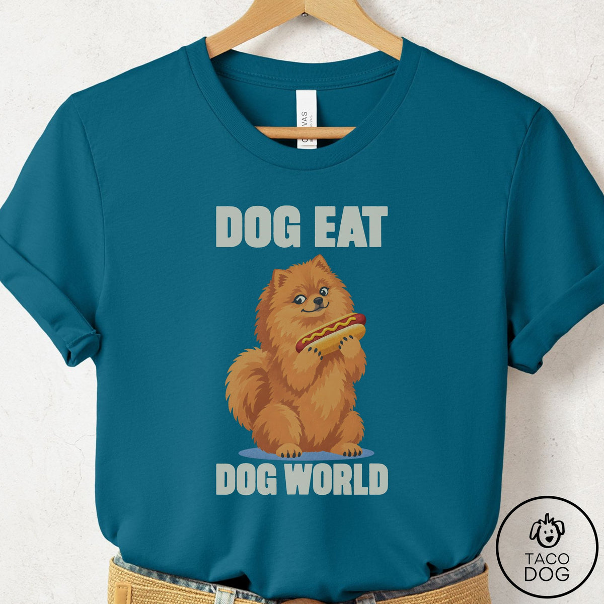 Pomeranian Dog Eat Dog T-Shirt Deep Teal Taco-Dog