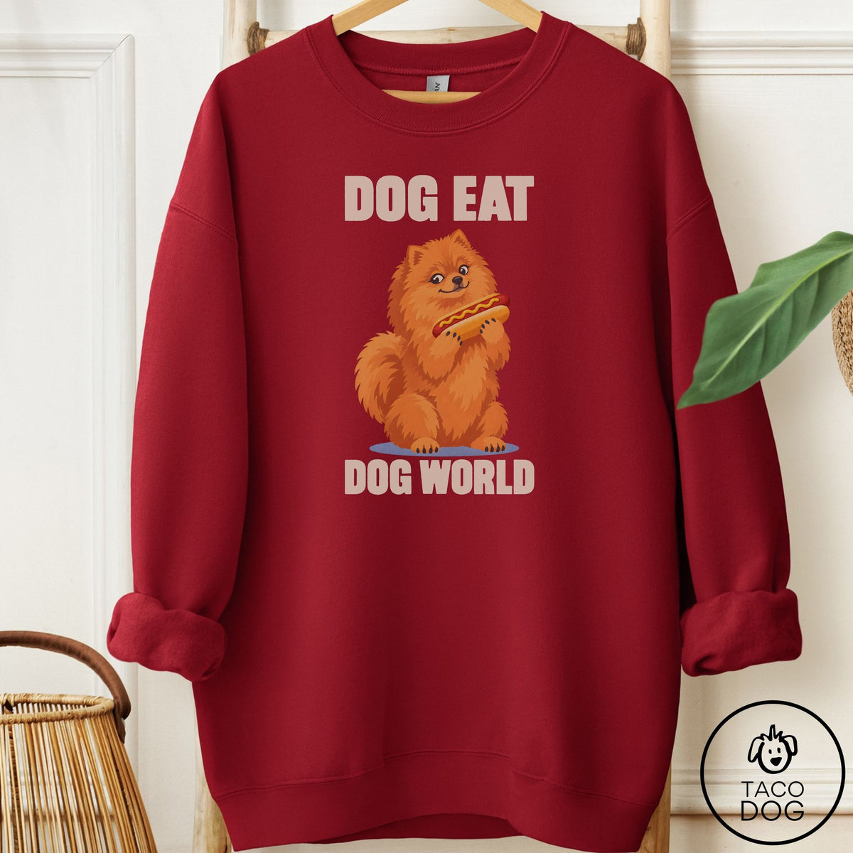 Pomeranian Dog Eat Dog Sweatshirt Garnet Taco-Dog