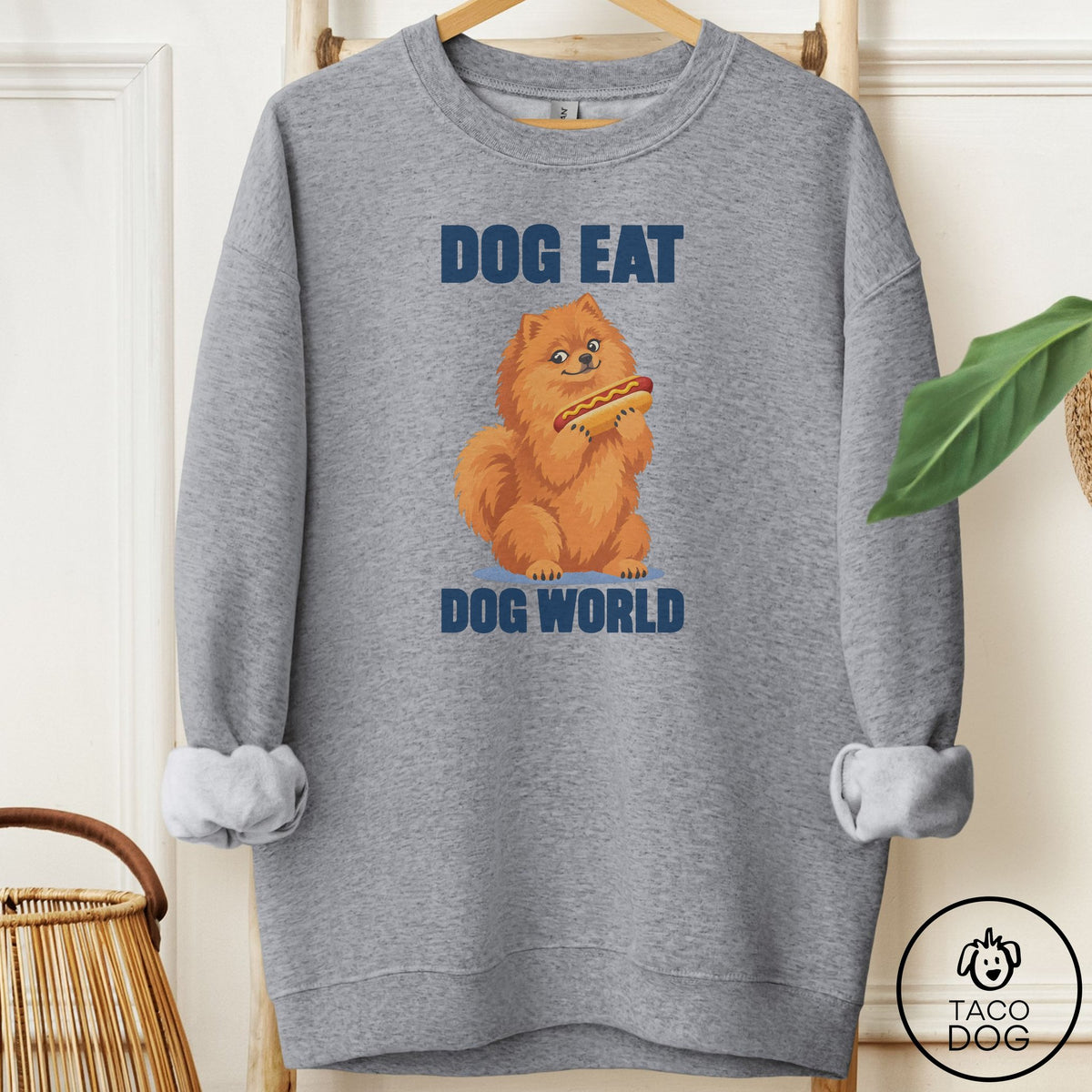 Pomeranian Dog Eat Dog Sweatshirt Graphite Heather Taco-Dog