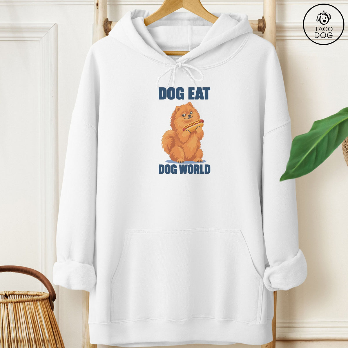 Pomeranian Dog Eat Dog Hoodie White Taco-Dog