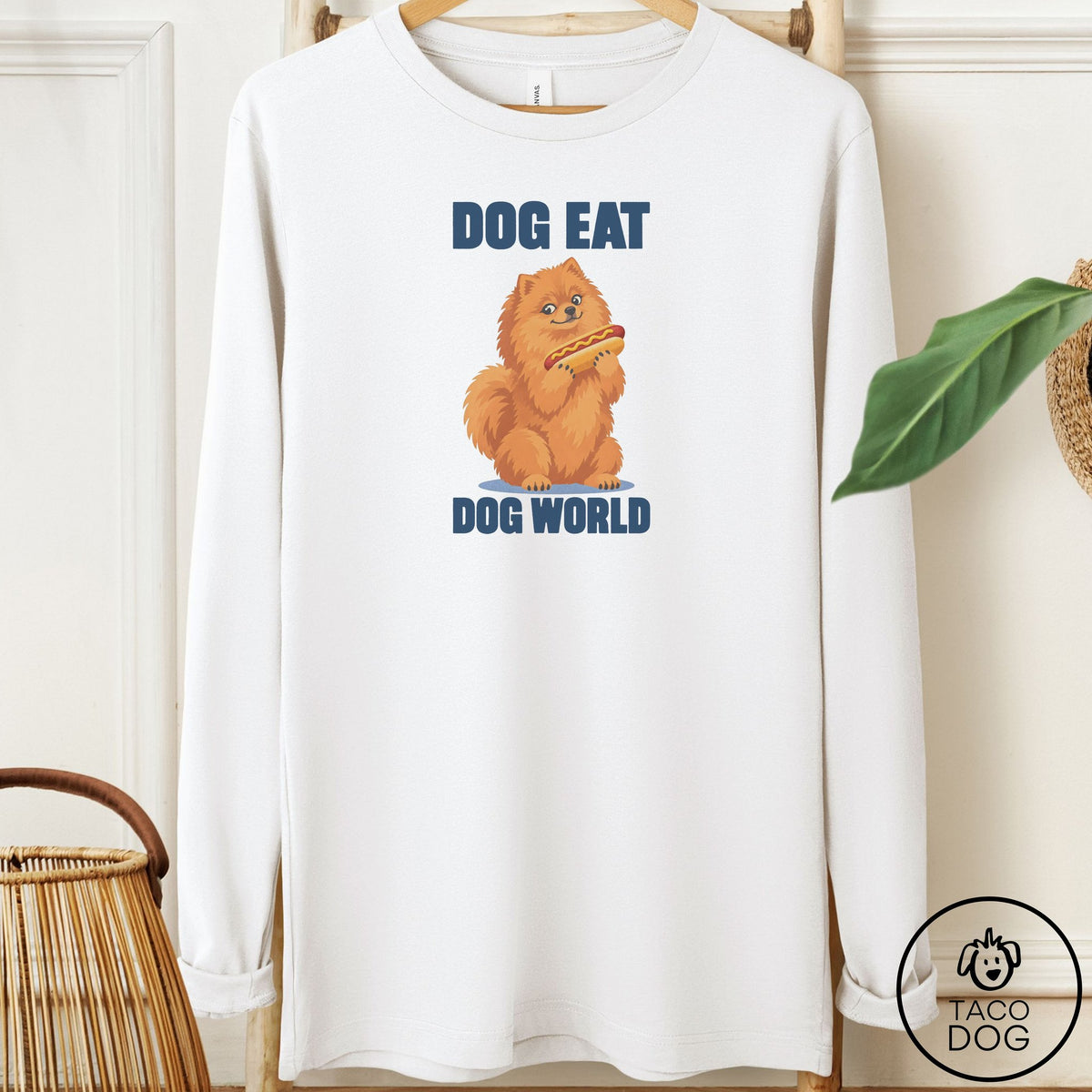 Pomeranian Dog Eat Dog Long Sleeve Tee White Taco-Dog