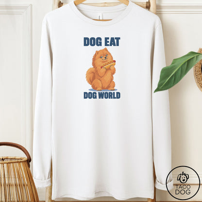 Pomeranian Dog Eat Dog Long Sleeve Tee White Taco-Dog