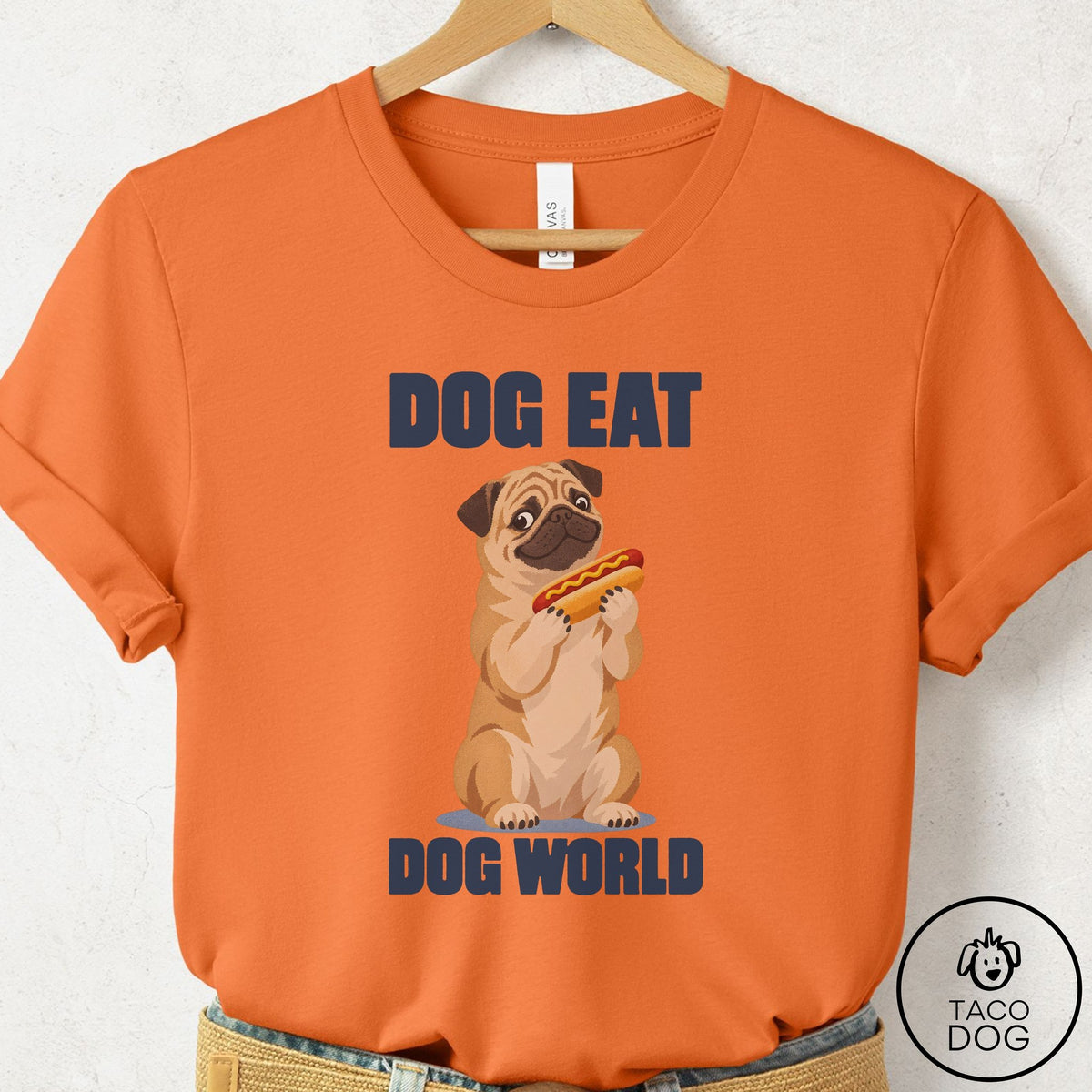 Pug Dog Eat Dog T-Shirt Burnt Orange Taco-Dog