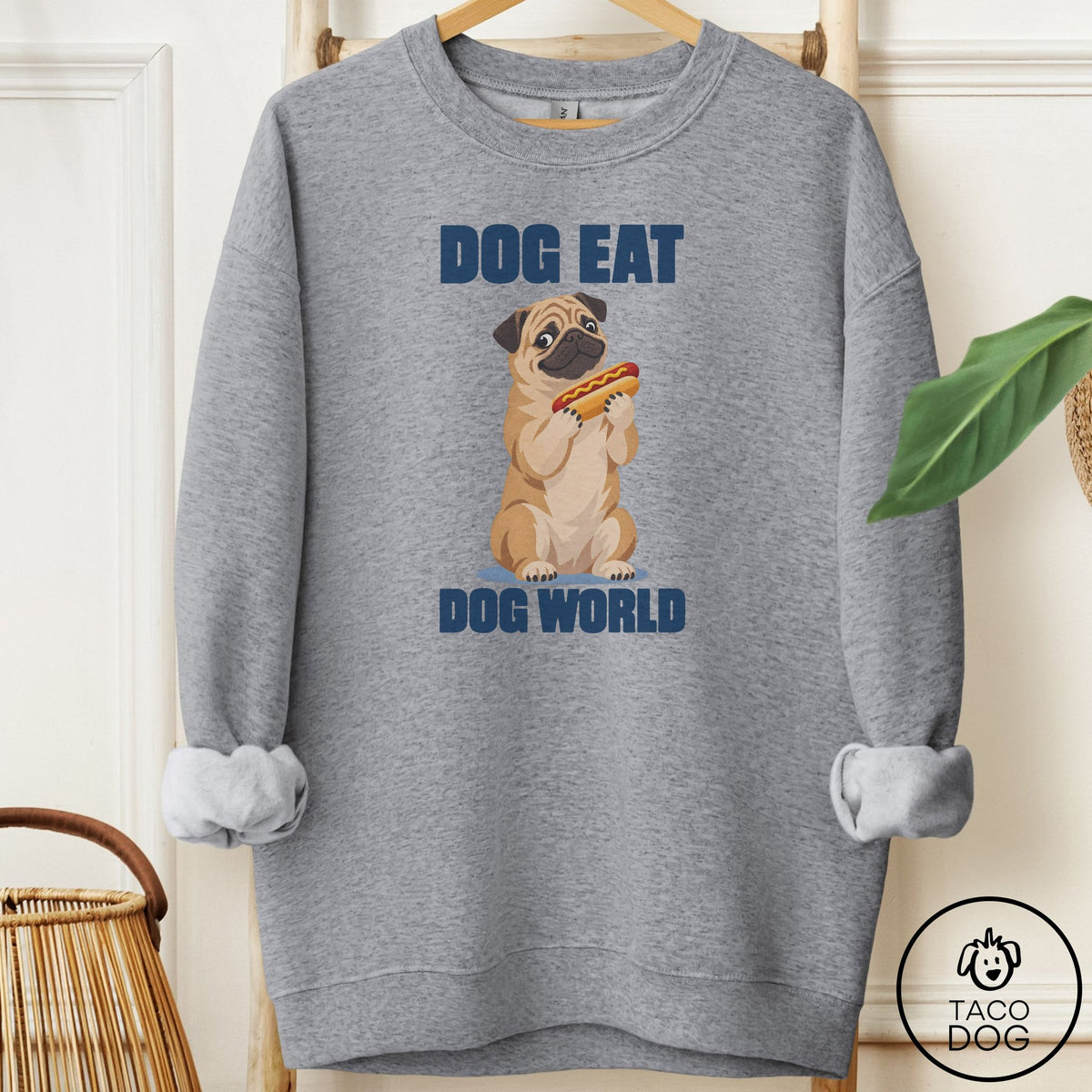 Pug Dog Eat Dog Sweatshirt Graphite Heather Taco-Dog