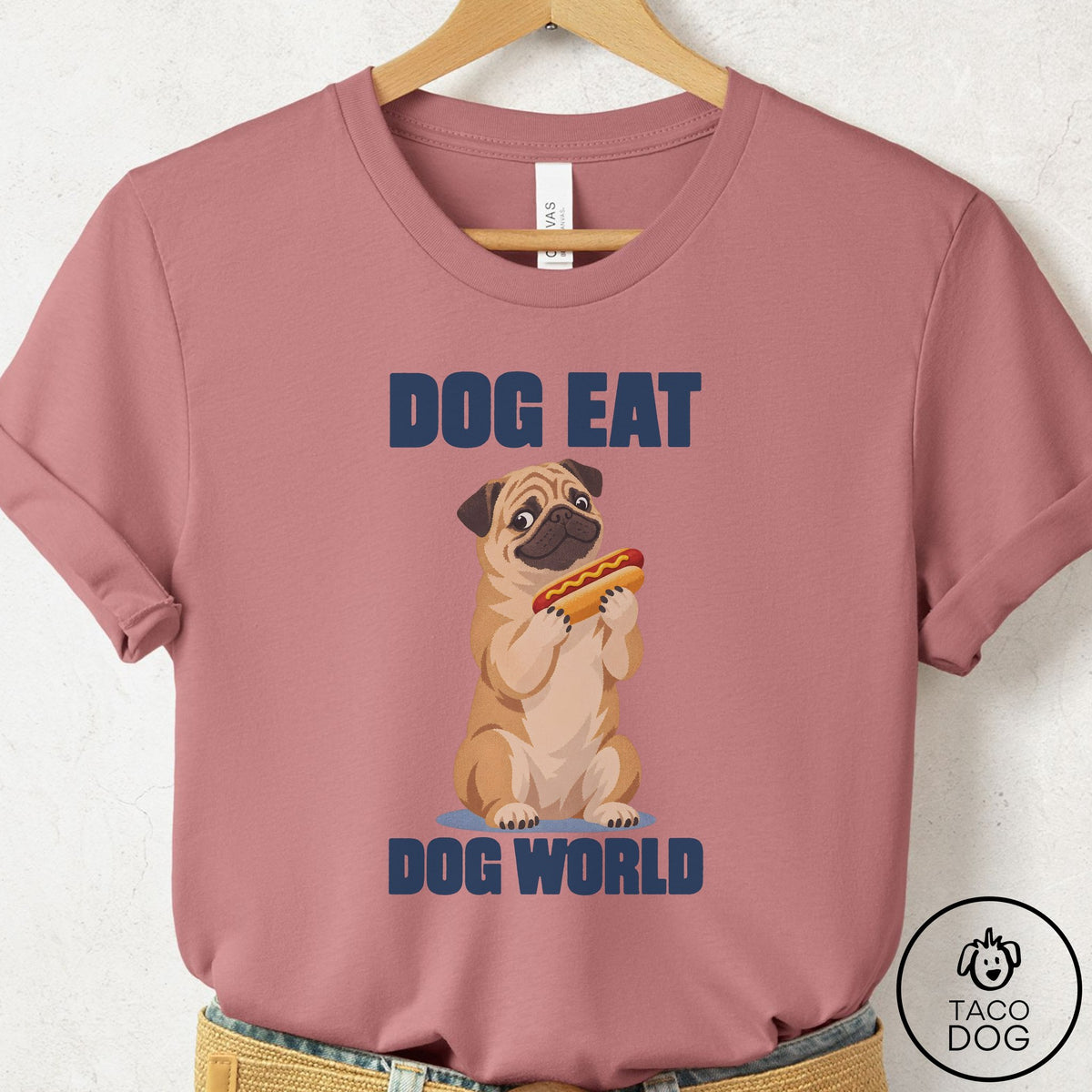 Pug Dog Eat Dog T-Shirt Mauve Taco-Dog