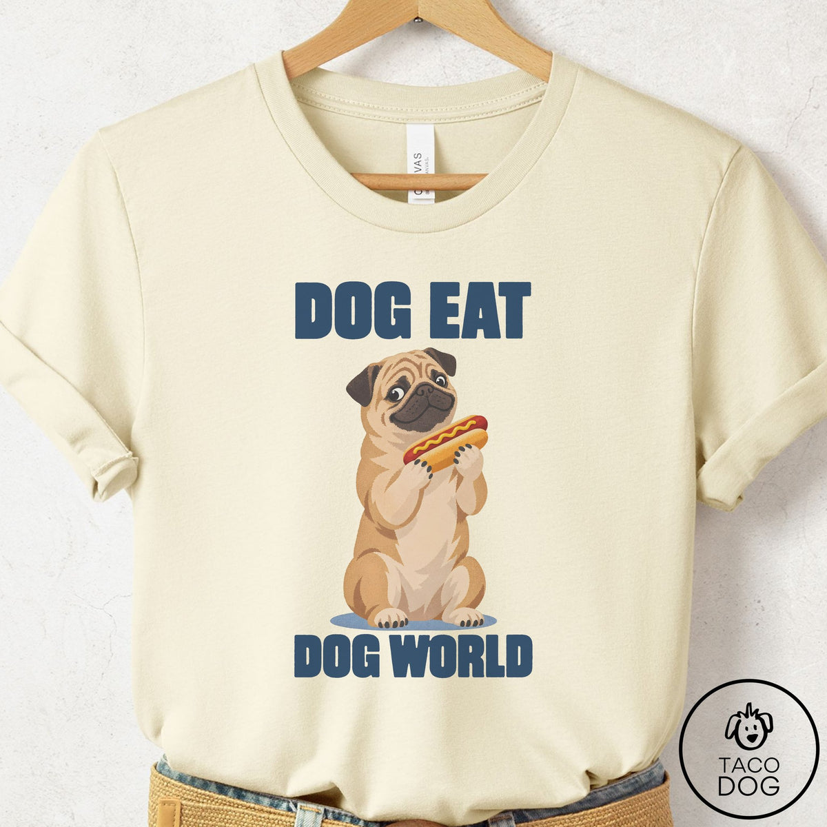 Pug Dog Eat Dog T-Shirt Natural Taco-Dog