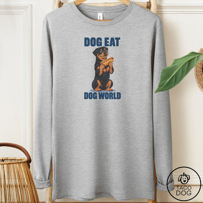 Rottweiler Dog Eat Dog Long Sleeve Tee Athletic Heather Taco-Dog