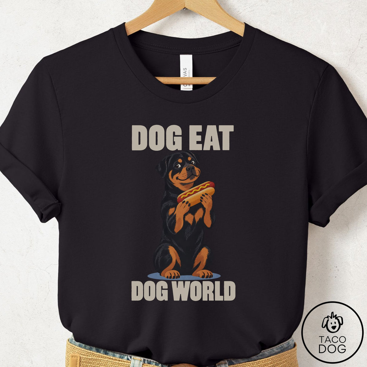 Rottweiler Dog Eat Dog T-Shirt Black Taco-Dog