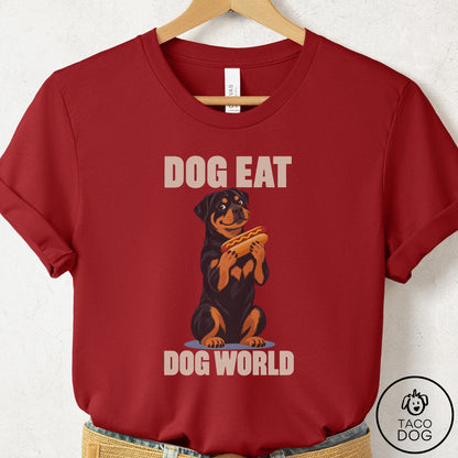 Rottweiler Dog Eat Dog T-Shirt Canvas Red Taco-Dog