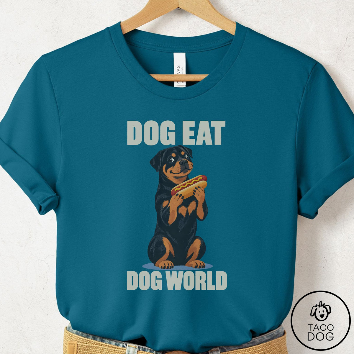 Rottweiler Dog Eat Dog T-Shirt Deep Teal Taco-Dog
