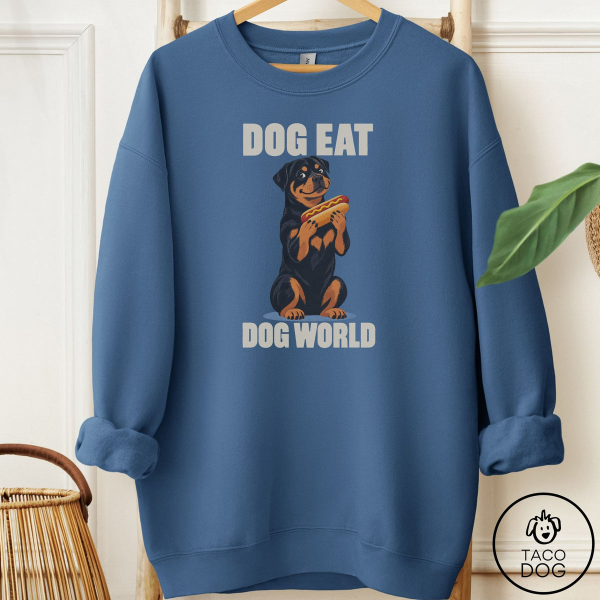 Rottweiler Dog Eat Dog Sweatshirt Indigo Blue Taco-Dog