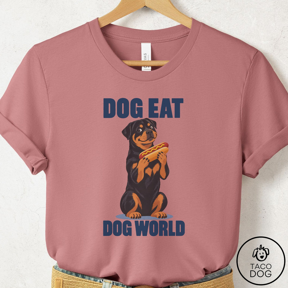 Rottweiler Dog Eat Dog T-Shirt Mauve Taco-Dog