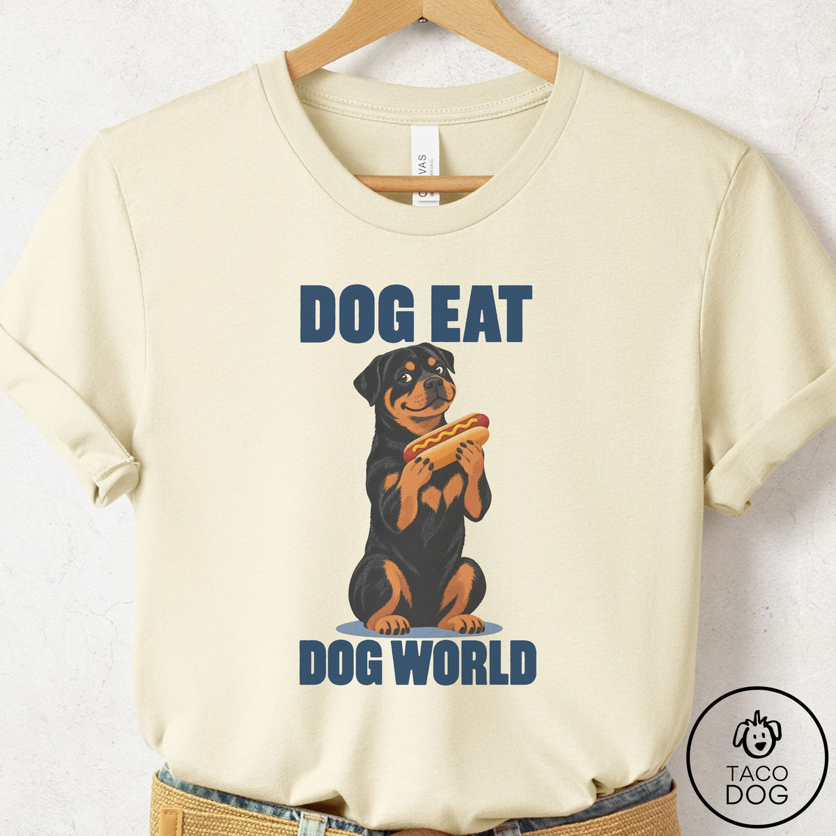 Rottweiler Dog Eat Dog T-Shirt Natural Taco-Dog