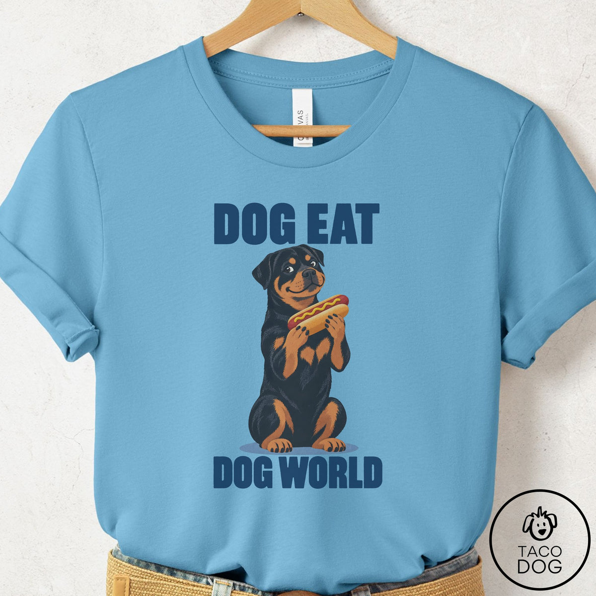 Rottweiler Dog Eat Dog T-Shirt Ocean Blue Taco-Dog