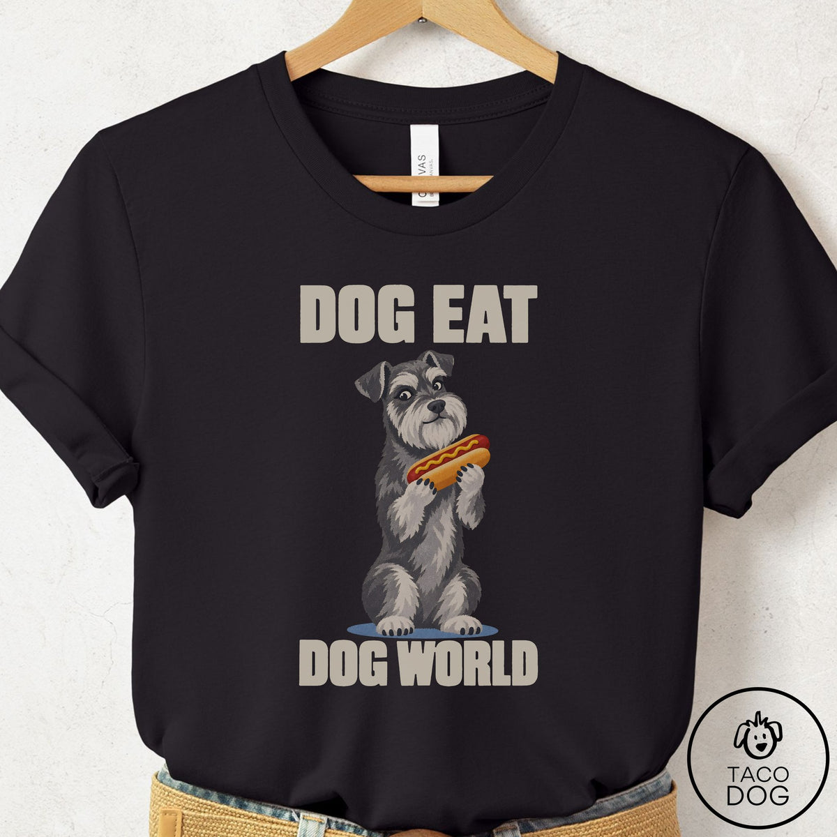 Schnauzer Dog Eat Dog T-Shirt Black Taco-Dog