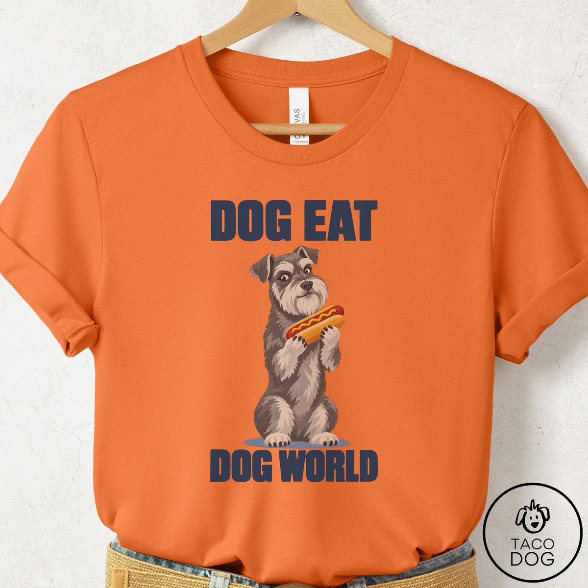 Schnauzer Dog Eat Dog T-Shirt Burnt Orange Taco-Dog