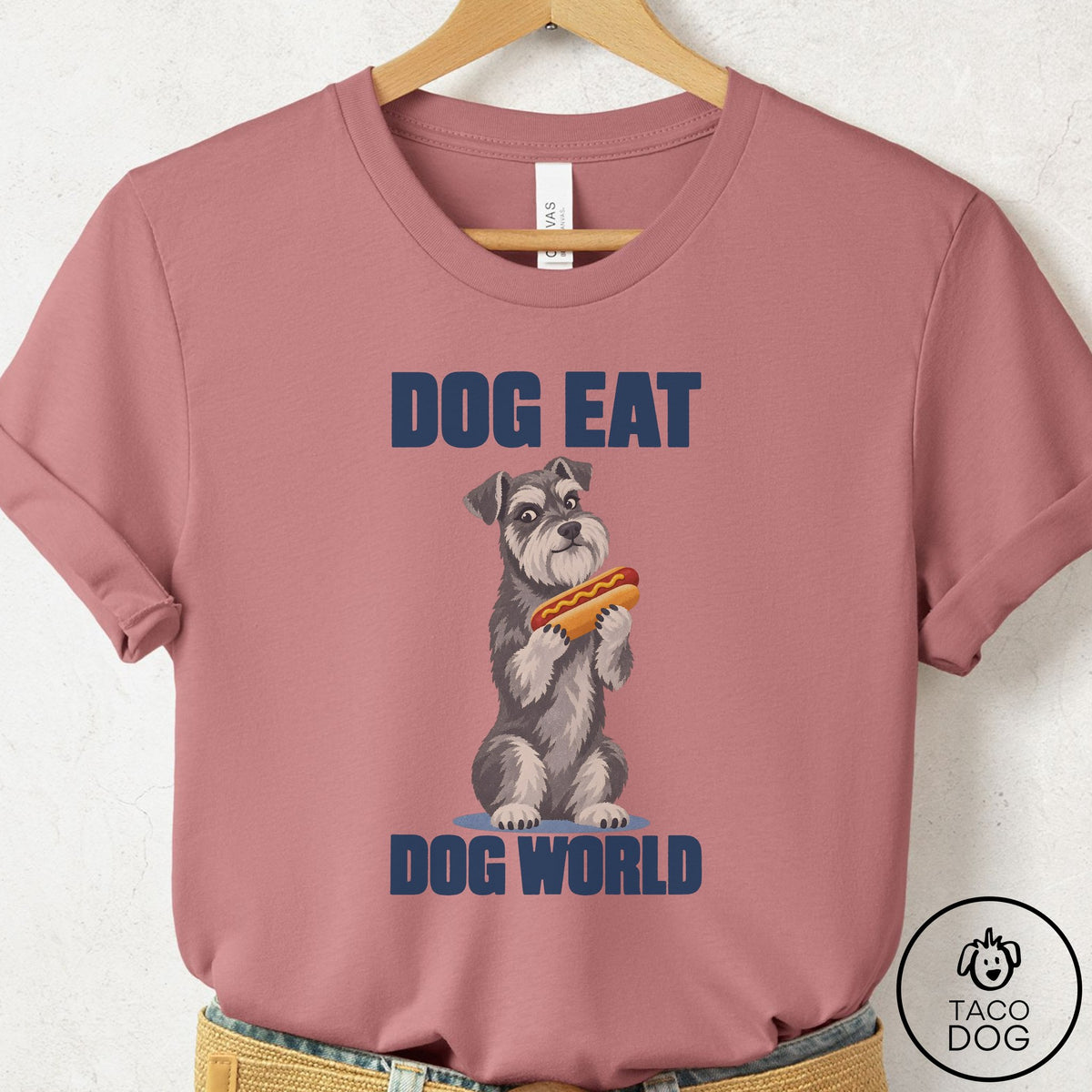 Schnauzer Dog Eat Dog T-Shirt Mauve Taco-Dog