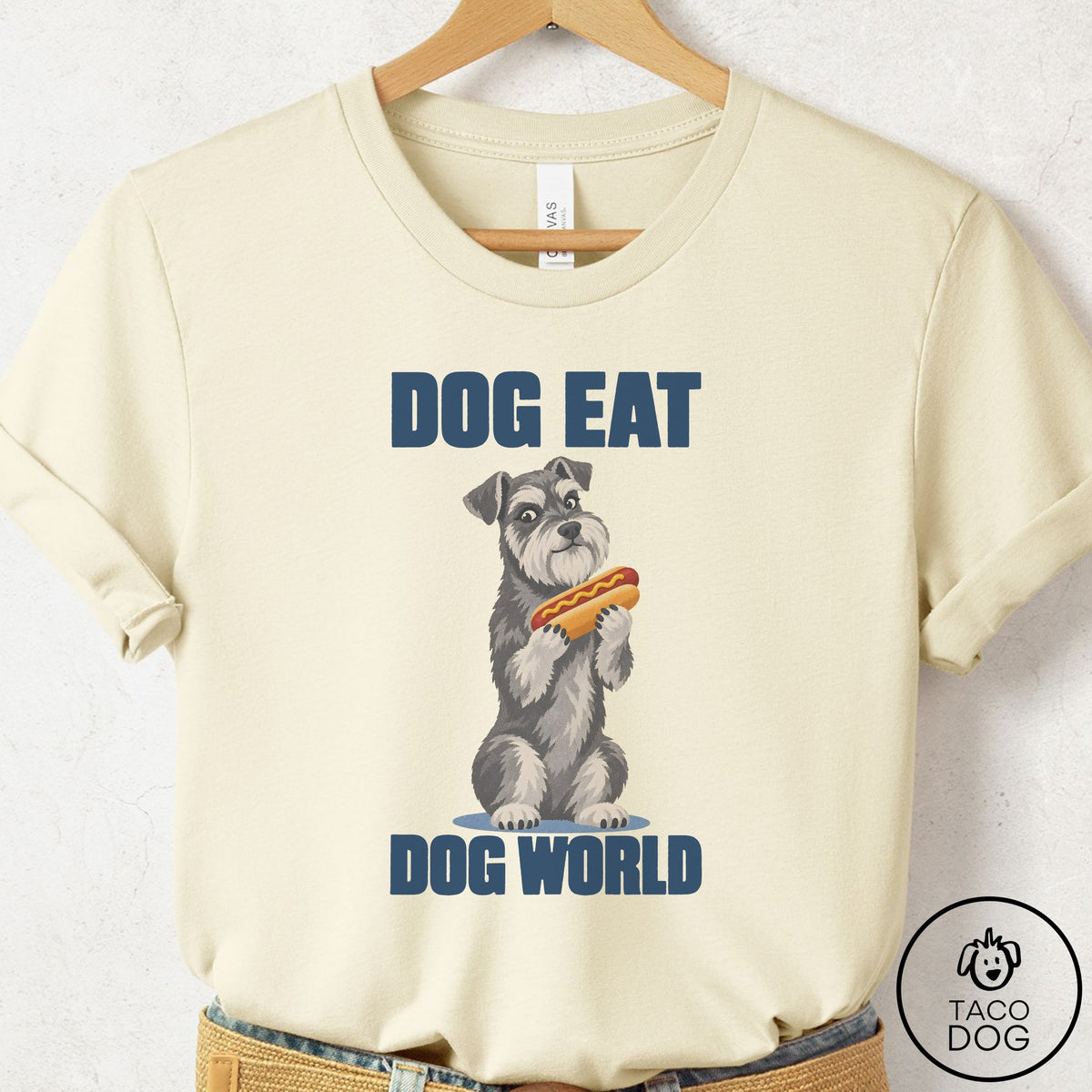 Schnauzer Dog Eat Dog T-Shirt Natural Taco-Dog