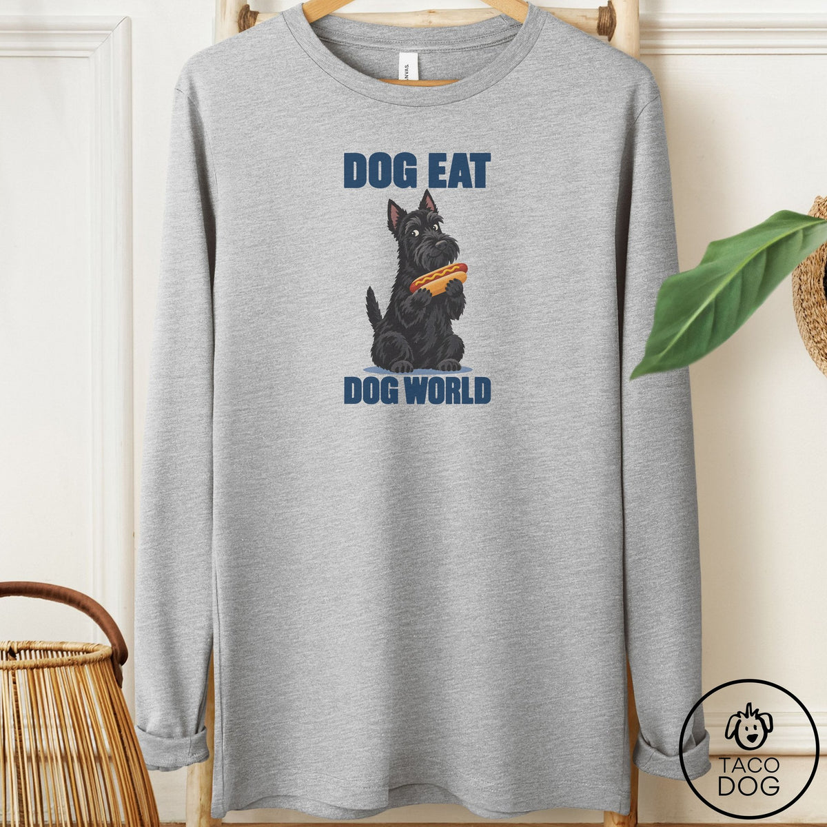 Scottie Dog Eat Dog Long Sleeve Tee Athletic Heather Taco-Dog