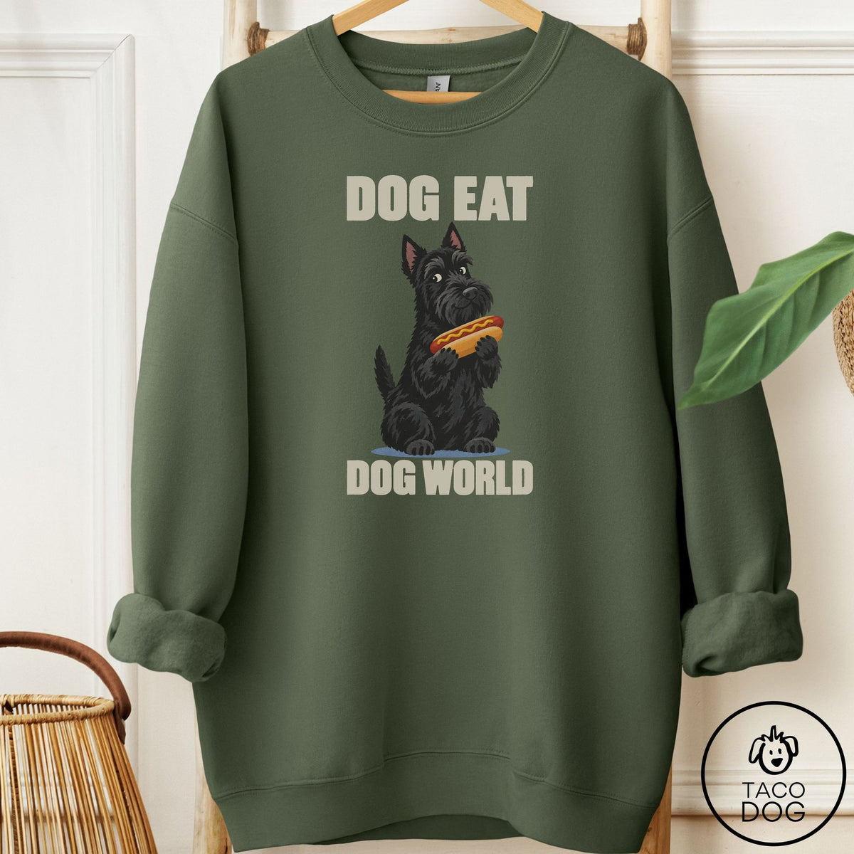 Scottie Dog Eat Dog Sweatshirt Military Green Taco-Dog