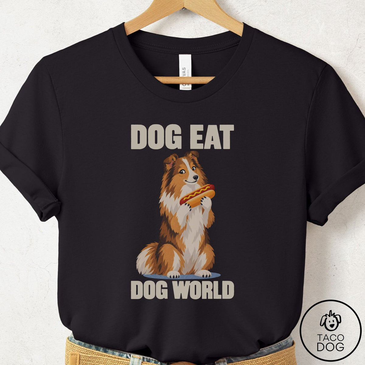 Shetland Sheepdog Dog Eat Dog T-Shirt Black Taco-Dog