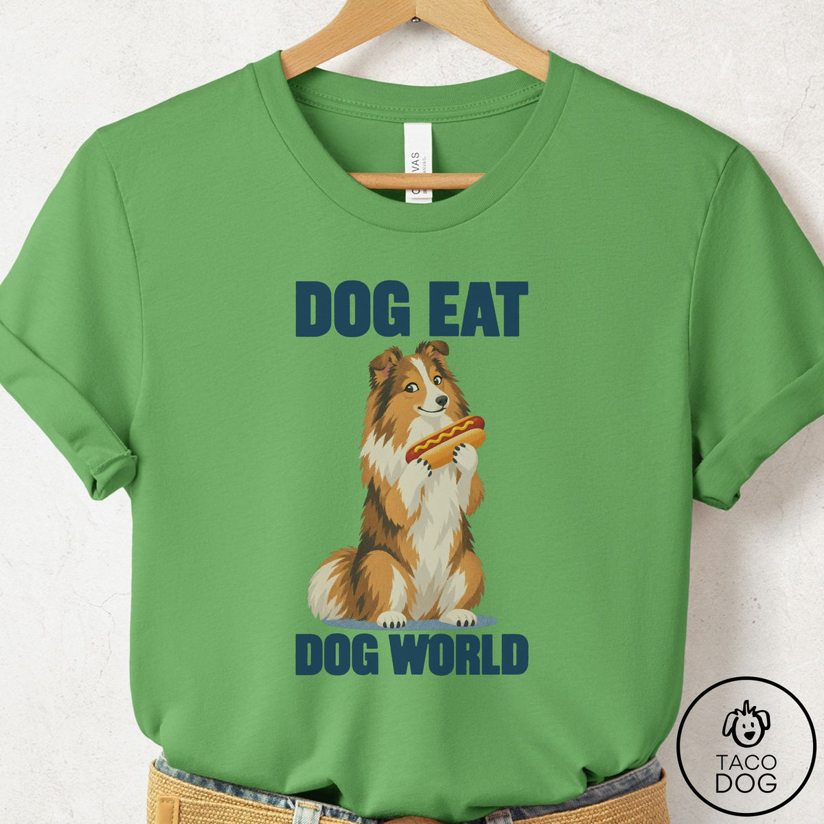 Shetland Sheepdog Dog Eat Dog T-Shirt Leaf Taco-Dog