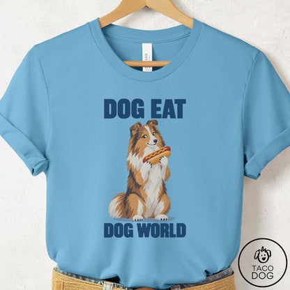 Shetland Sheepdog Dog Eat Dog T-Shirt Ocean Blue Taco-Dog