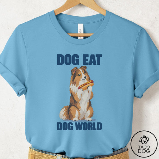 Shetland Sheepdog Dog Eat Dog T-Shirt Ocean Blue Taco-Dog