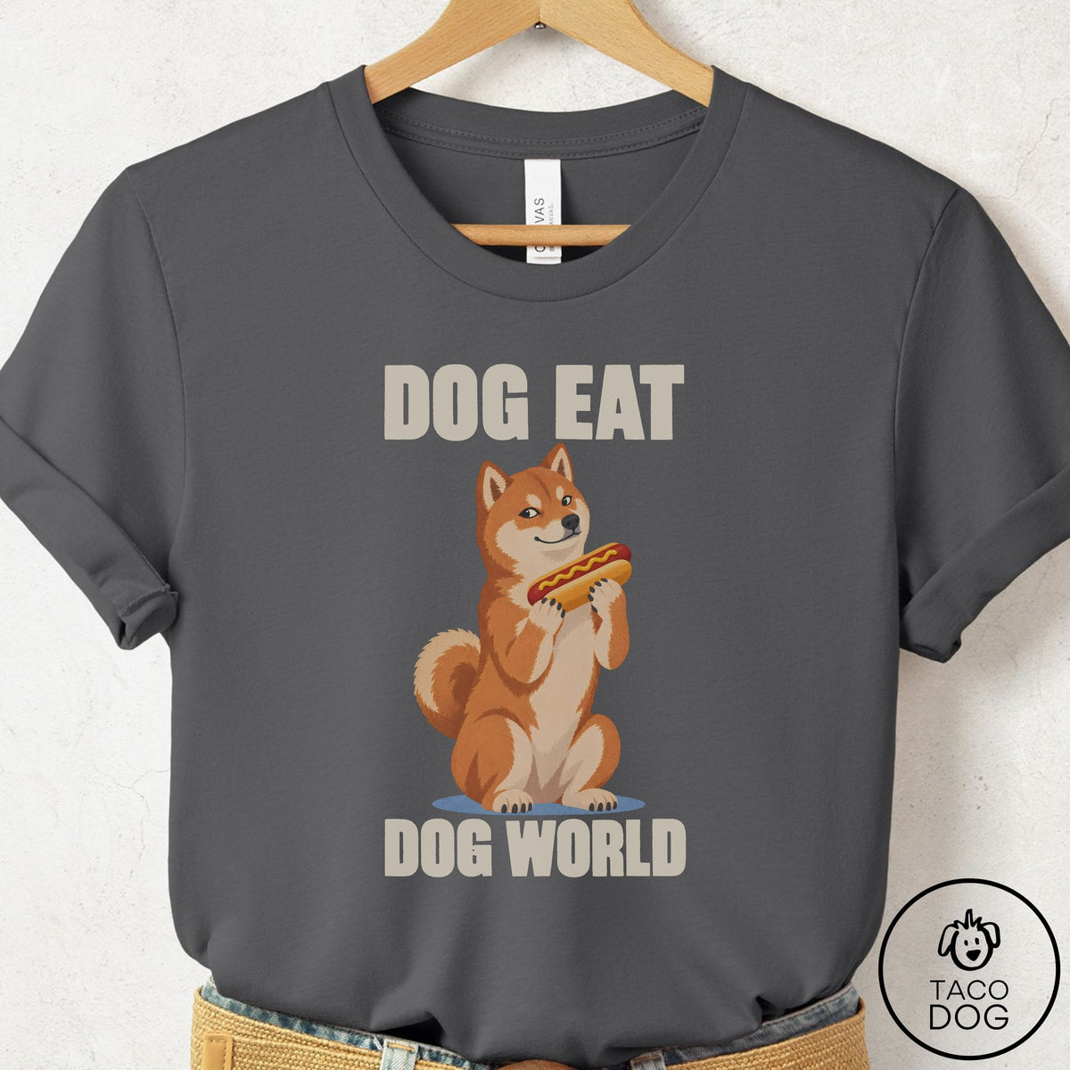 Shiba Inu Dog Eat Dog T-Shirt Asphalt Taco-Dog