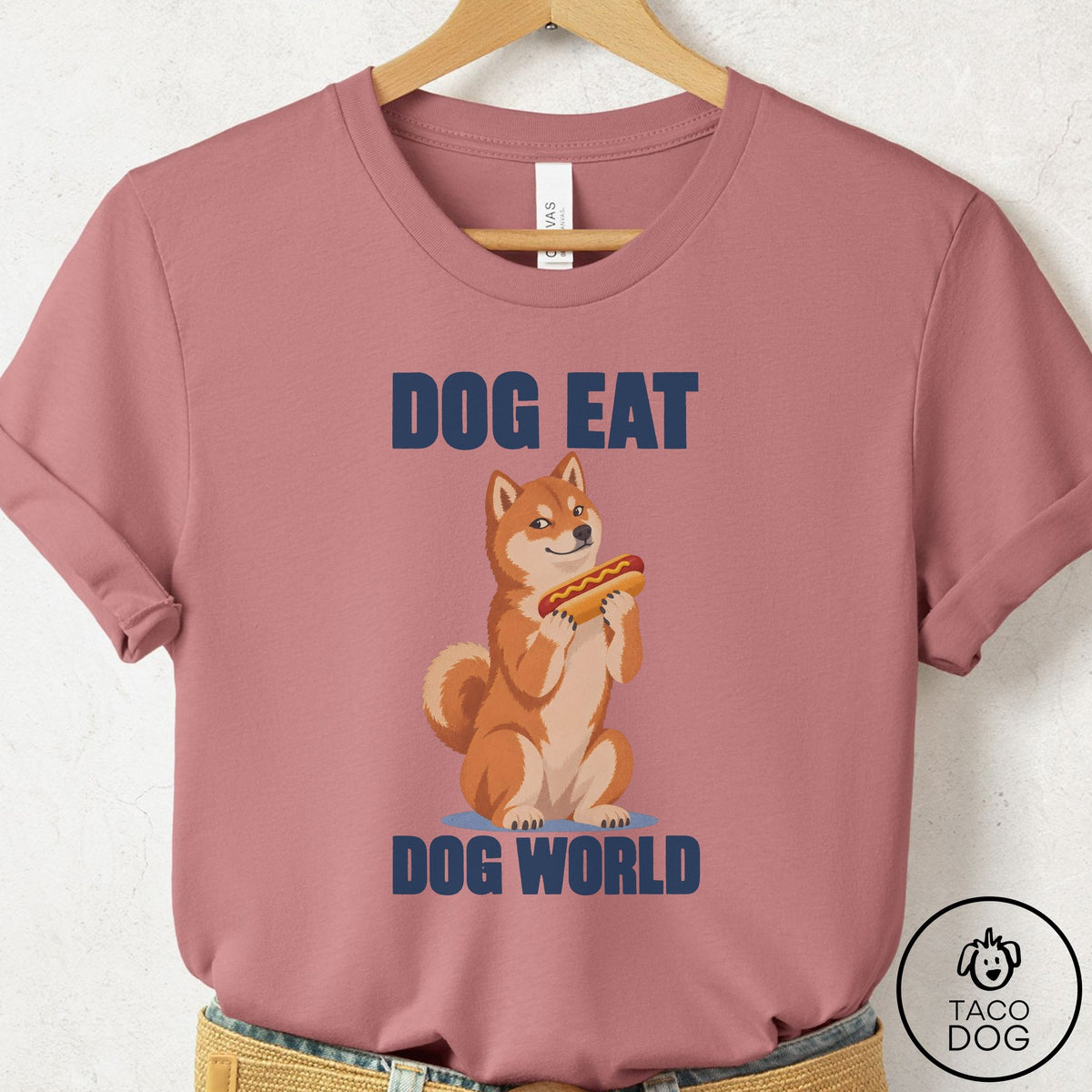 Shiba Inu Dog Eat Dog T-Shirt Mauve Taco-Dog