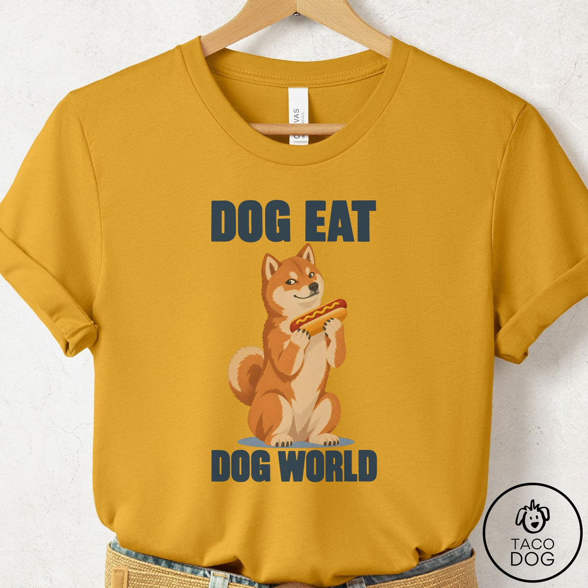 Shiba Inu Dog Eat Dog T-Shirt Mustard Taco-Dog