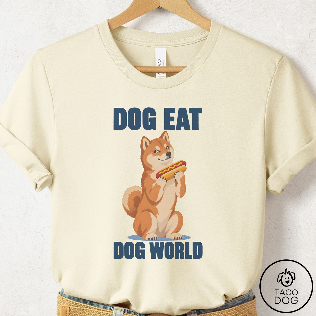 Shiba Inu Dog Eat Dog T-Shirt Natural Taco-Dog